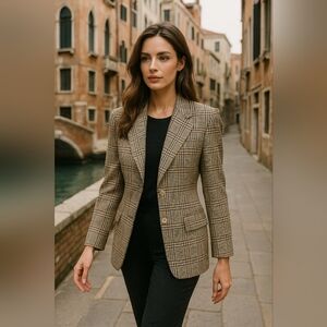 Vintage Burberrys Glen Plaid Wool Blazer 100% Pure Silk Lining Made for Walla